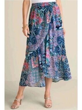 Soft Surroundings Paisley Printed Ruffle Midi Maxi Skirt Size Large